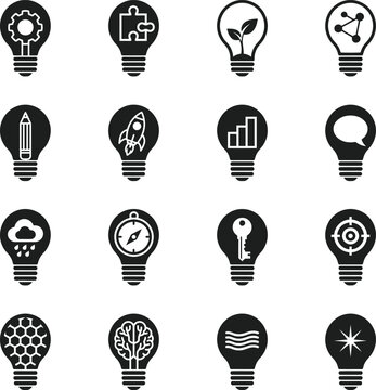 Lightbulb Idea Icons for Innovation, Creativity, and Business Growth