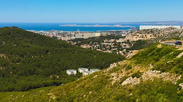 Panoramic view of the old town of Marseille, Provence, Alps, Cote d'Azur, France, June 8, 2026. High quality 4k footage