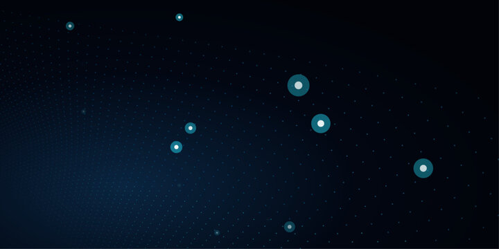 Dark Blue and Black Abstract Digital Background with Glowing Light Particles, Futuristic Technology Starfield Vector Design
