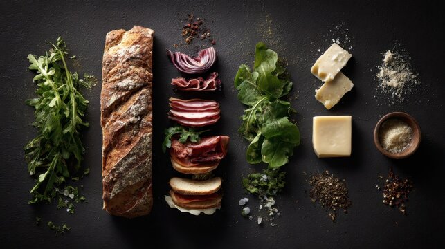 Delicious spread of bread and meats