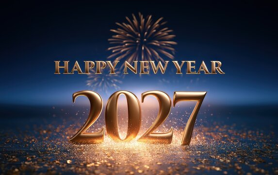 Festive New Years Eve Celebration with Fireworks and Golden Confetti