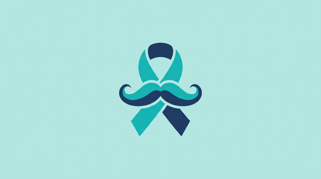 Prostate cancer awareness ribbon with mustache vector illustration for mens health campaigns