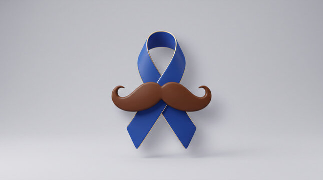 Blue awareness ribbon with brown mustache for men health campaign and support concept