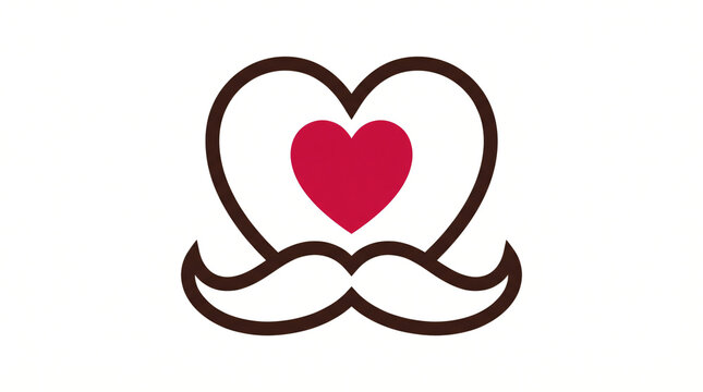 Heart with mustache graphic vector icon for modern love and romance design concepts