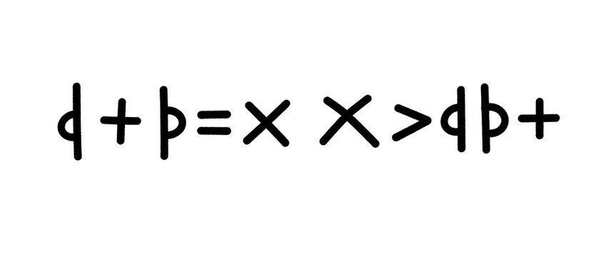 Hand drawn mathematical equation with custom symbols and greater than sign.