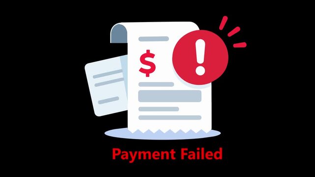 Payment Declined Animation on White Background, Failed Credit Card Transaction, Payment Error, E-commerce Checkout Concept, 4K