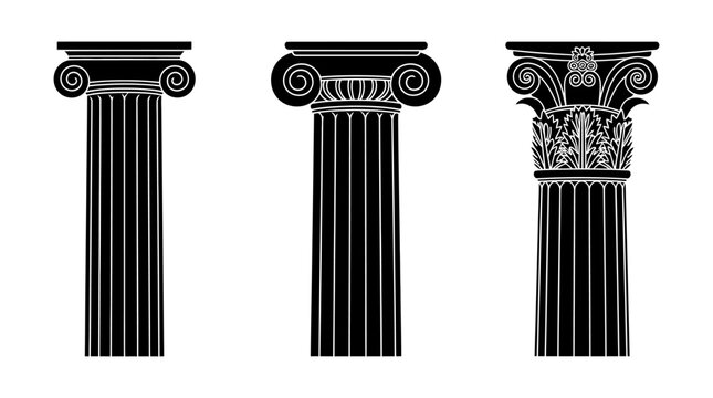 Classical column silhouettes against a white background showcase architectural orders