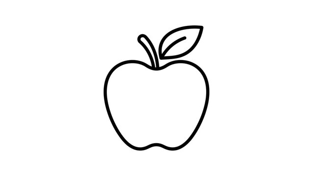 Fresh apple fruit with leaf line art icon for organic food and health.