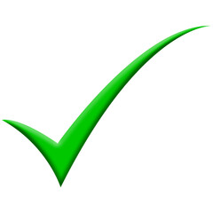 Green check mark symbol, curved tick icon for success, correct choice, and approval © Rizwan