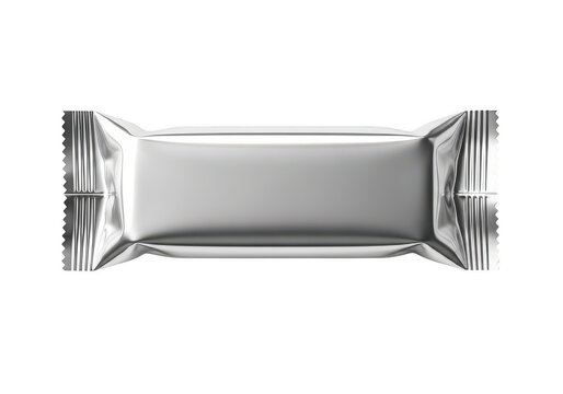 Small silver candy bar wrapper mockup isolated on transparent background