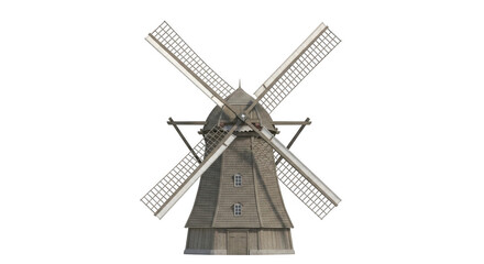 Obraz premium Vintage Dutch windmill with sails turning during daytime isolated on transparent background