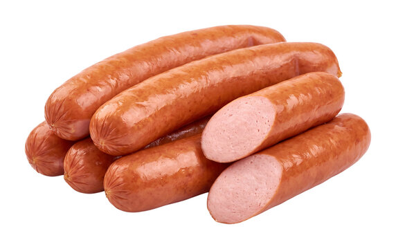 Pile of fresh sausages isolated on transparent background