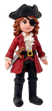 Handmade clay female pirate with eye patch and sword ready for adventure