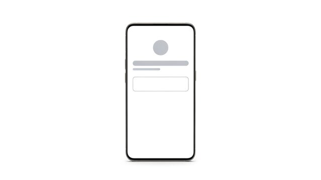 Minimalist smartphone mockup with blank user profile interface, mobile phone screen template for app design, clean digital device display