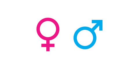 Pink female and blue male gender symbols for equality biology and social statistics representation. © Nimra