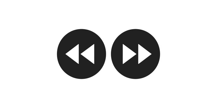 Rewind and fast forward circular icons set featuring solid black play control interface buttons for media player navigation.