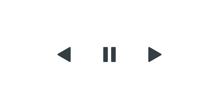Minimalist playback control set featuring backward pause and forward icons on transparent background.