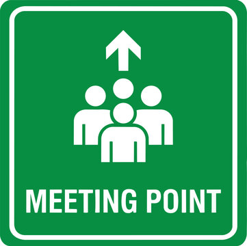 Green meeting point sign vector, emergency assembly area icon, safety evacuation point symbol for public buildings ,Clean grouped each Icon