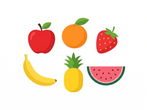 Colorful vector illustrations of various fresh fruits