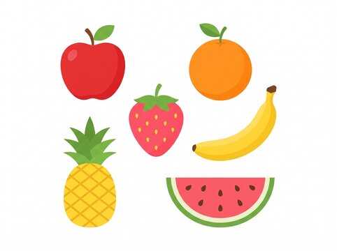 Colorful cartoon fruit illustrations set on white background