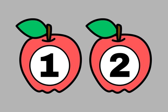 Cute Apple Number 1 and 2 Cartoon Illustration
