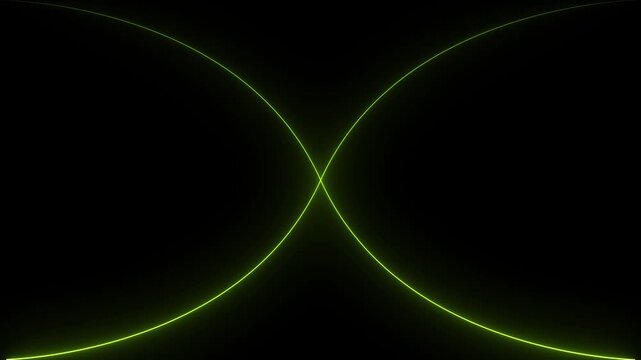 Glowing lime green neon intersecting curved lines motion graphic 4k video with 25 fps