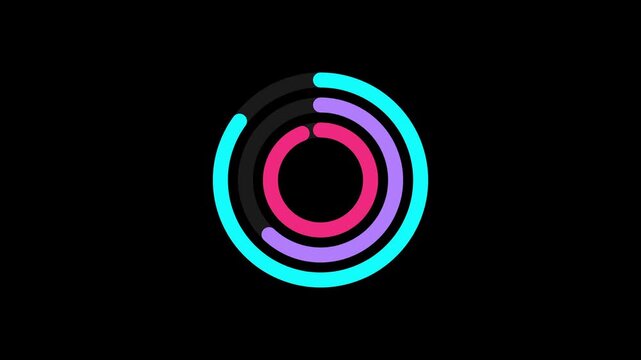 Colorful concentric ring loading animation with cyan purple and pink circles data chart concept