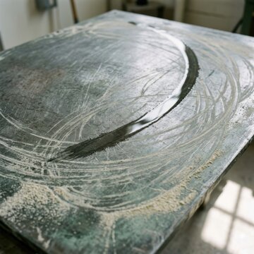 Verdigris Sculpture With Curved Groove Detail