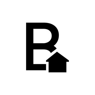 Minimalist real estate letter B logo vector illustration featuring a bold black monogram combined with an upward arrow house symbol on a white background.