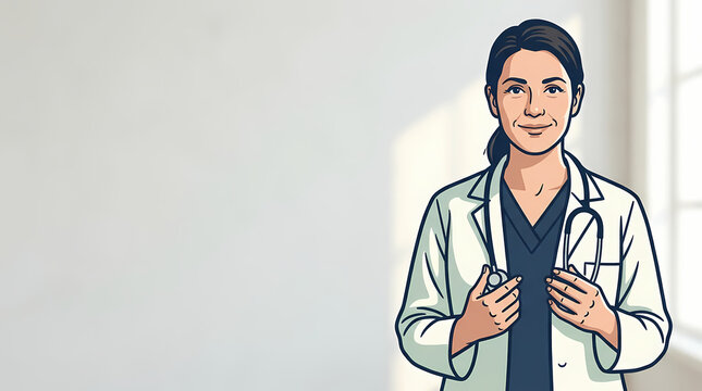 Friendly Female Doctor Wearing Lab Coat with Stethoscope