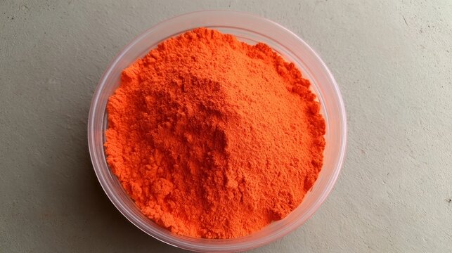 Diwali festival colors: orange powder in a clear bowl, open space for design