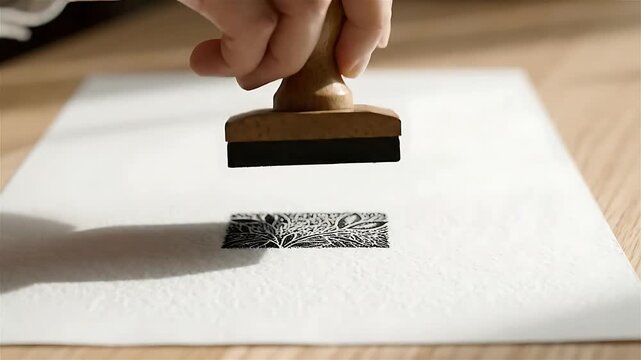 Rubber Stamp Pressing Onto Paper, Creating an Inked Impression, Then Fading Away in a Looping Animation. with Stamping