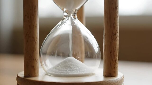 Hourglasses Slowly Emptying Sand, Showcasing the Passage of Time in a Looping Animation. Elegant Wooden Design, Subtle Motion.