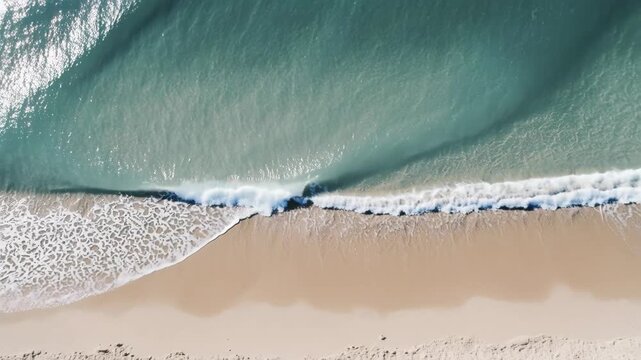 Gentle ocean waves rolling onto a sandy beach during daylight with clear water and foam