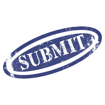 Blue submit rubber stamp with a grunge texture effect for office documents and business paperwork application