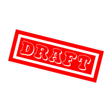Bright red draft rubber stamp ink seal with white letters tilted at an angle for document business marking