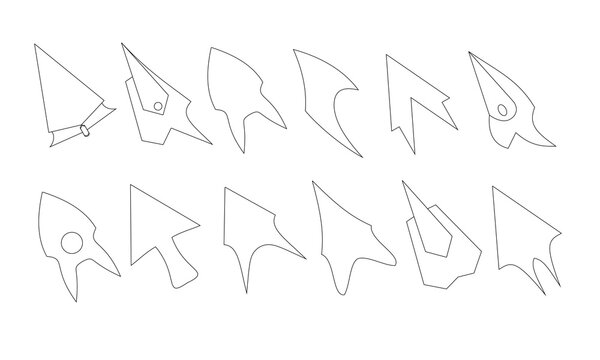 This clean 12-piece mouse pointer line art vector set features minimalist geometric cursor designs. Ideal for UI icons, website navigation, software tools, and digital creative projects.