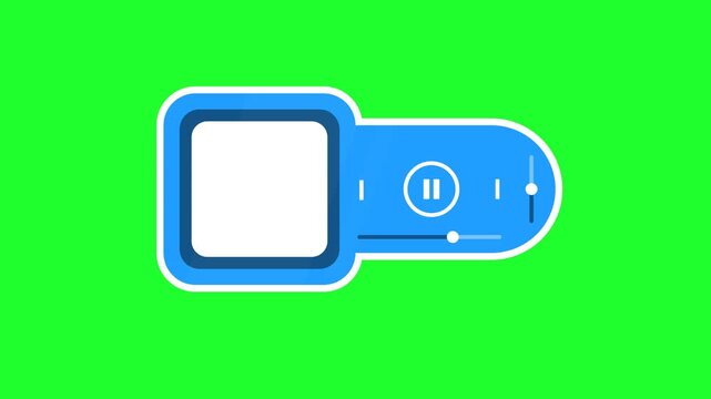Blue Minimalist Audio Player Interface with Play Pause Button and Progress Bar on Green Screen Background for Editing