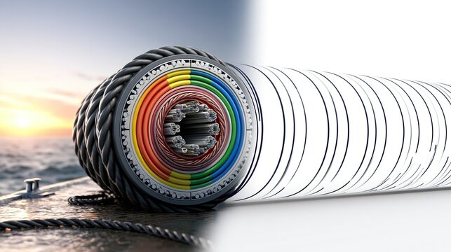Coiled Fiber Optic Cable on Dock at Sunset