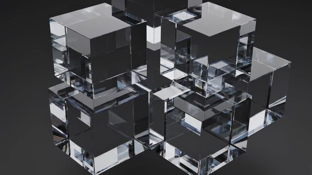 Geometric Crystal Cubes Forming Abstract Structure with Subtle Light Play