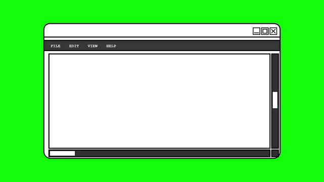 Retro 90s Style Computer Window Interface on Green Screen Background for Editing and Creative Projects