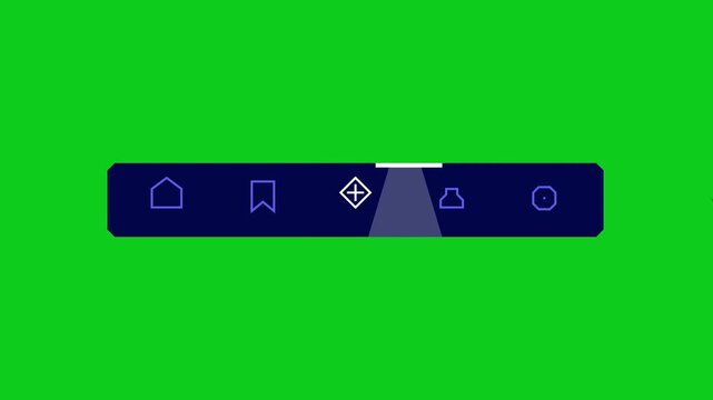 Modern Animated Mobile App Bottom Navigation Bar with Minimalist Icons on Green Screen Chroma Key
