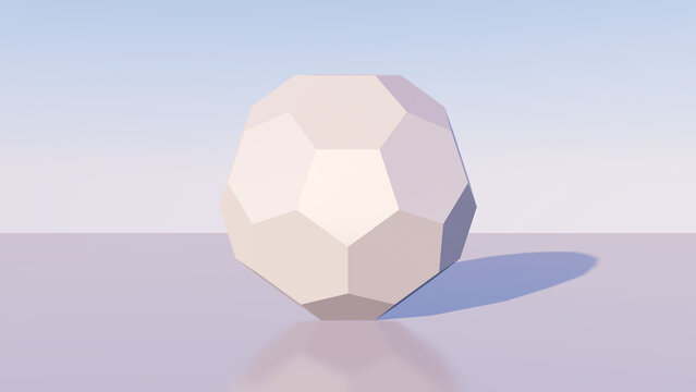 Stylized 3D White soccer ball with geometric panels, dramatic lighting and long shadow on a minimal background.