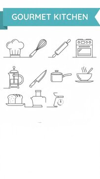 Gourmet kitchen icons line art vector motion graphic animation loop