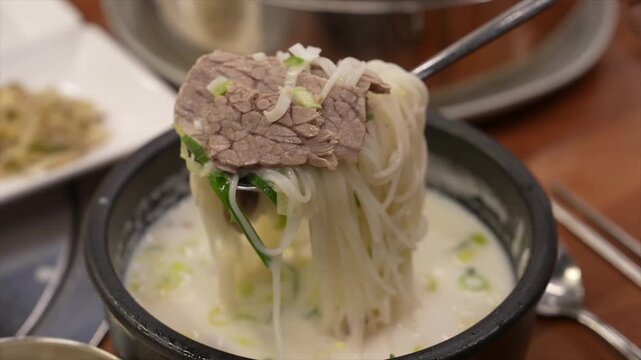 Traditional Korean Milky Beef Bone Soup Seolleongtang