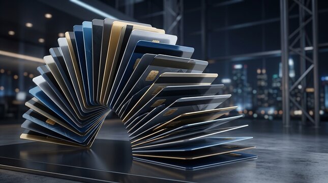 Abstract Data Structure: A dynamic and futuristic digital display showcases a flowing cascade of abstract shapes, suggesting advanced technology and information flow within a sleek.