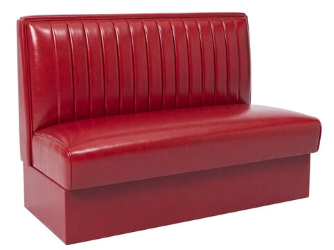 Red leather restaurant diner booth seating isolated on transparent background.