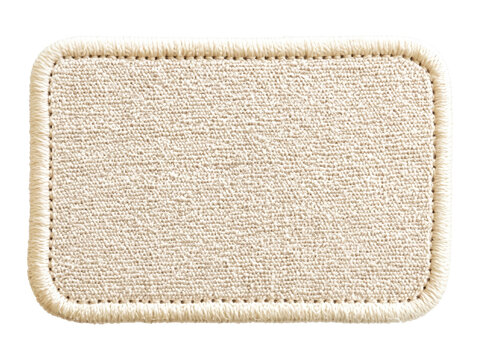 A blank rectangular off-white textured fabric patch with stitched border for clothing and branding.