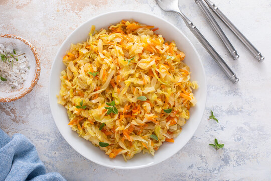 Sauteed cabbage with onion and carrots, healthy side dish idea