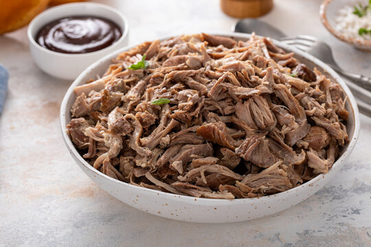 Pulled pork in a serving bowl ready to be eaten